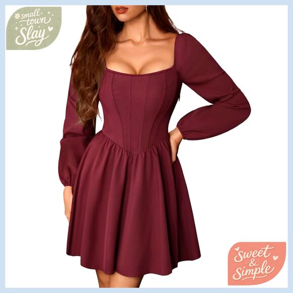 Renaissance Corset Mini Dress Long Sleeve Fishbone Boning Formal Occasion